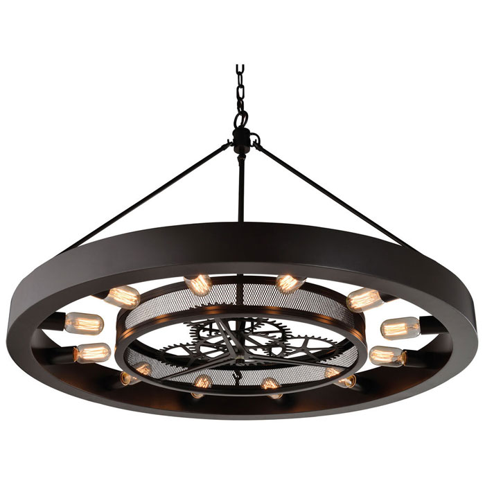 Chronology Collection 12-light chandelier inspired by the beauty of a meticulously-engineered timepiece with clear glass diffuser in oil-rubbed bronze finish. (ELK Home 32238/11)