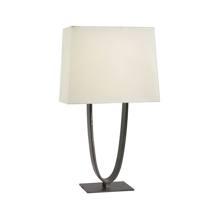 Brava Collection Contemporary tall table lamp with off-whiten linen shade in black brass finish. (Sonneman 7042.51)