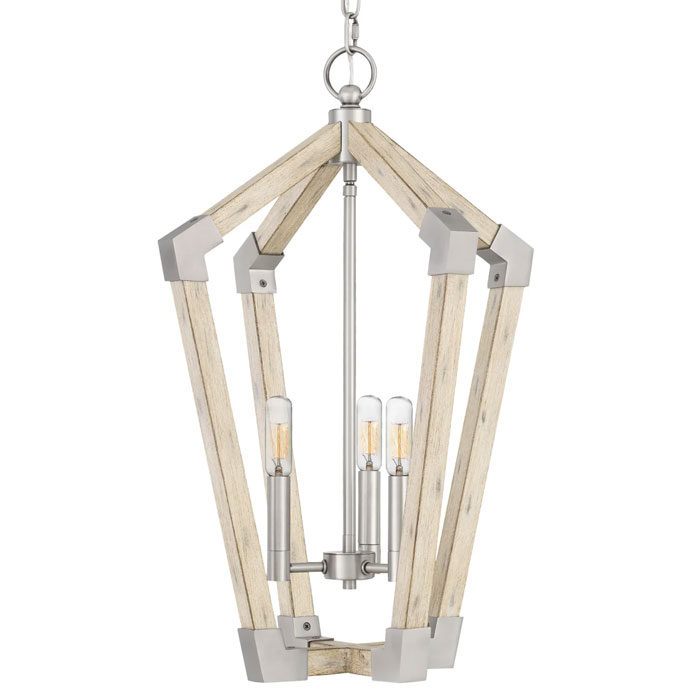 Fable Collection 3-light pendant with taper candle candelabras in antique nickel finish. (Quoizel FB5203AN)