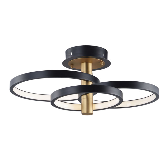 Hoopla Collection 6-Light LED Pendant in Black with Gold Column and Acrylic Diffuser ET2 E24323-BKGLD