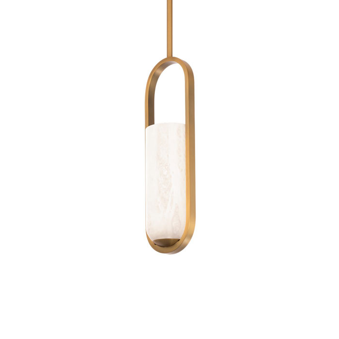 Rollins Collection LED Elliptical Pendant in Aged Brass with Alabaster Shade Modern Forms PD-26316-AB