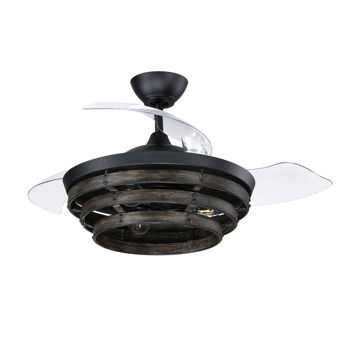 Whiskey Collection 42” Ceiling Fan in Flat Black with Clear Acrylic Hidden Blades Craftmade WHS42FBGW3