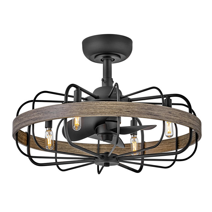 Eli Collection 22” LED Fandelier in Matte Black with Driftwood Banded Metal Cage Hinkley 905022FMB-LIA