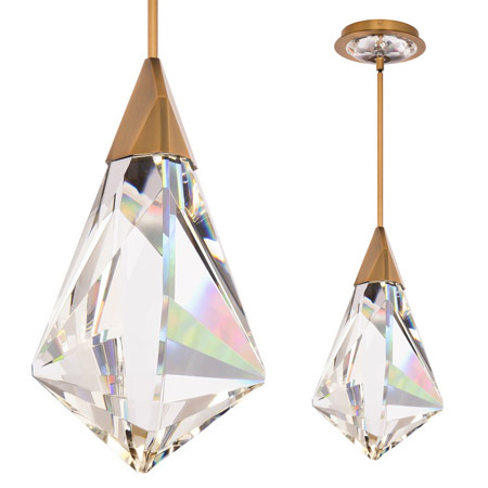 Fazzoletto Collection LED Mini Pendant in Aged Brass with Faceted Optic Clear Crystal Schonbek BPD33315-AB