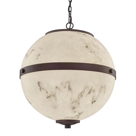 Imperial Collection LED Chandelier in Dark Bronze with Faux Alabaster Resin Banded Globe Shade Justice Designs FAL-8040-DBRZ