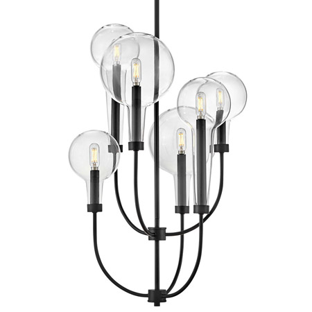 Alchemy Collection LED Pendant in Black with Vintage Style Clear Glass Tapered Shades Hinkley 30525BK