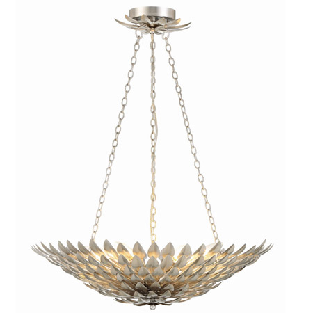 Broche Collection 6-Light Chandelier in Antique Silver with Shimmering Wrought Iron Leaves Crystorama 517-SA