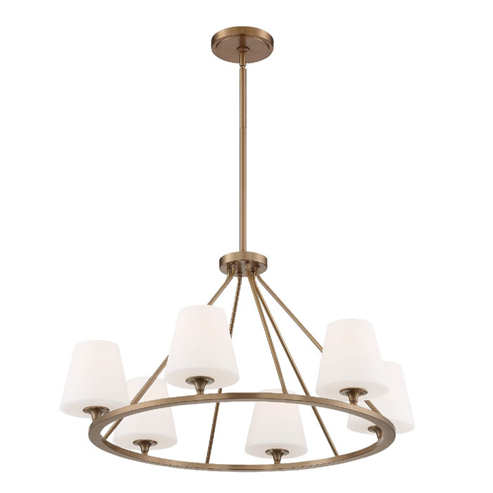 Keenan Collection 6-Light Chandelier in Vibrant Gold with Cone Shaped White Glass Shades Crystorama KEE-A3006-VG