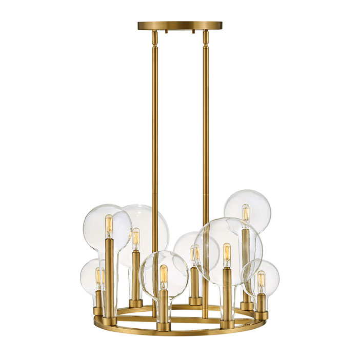 Alchemy Collection 8-Light LED Chandelier in Lacquered Brass with Clear Vintage Flask-Shaped Shades Hinkley 30526LCB