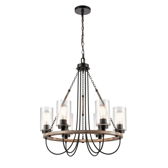 Paladin Collection 6-Light Chandelier in Matte Black with Seedy Glass Chimney Shades Innovations Lighting 442-6CR-BK-G4424