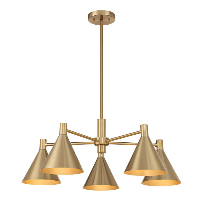 Pharos Collection 5-Light Chandelier in Noble Brass with Opaque Metal Shades Savoy House 1-8004-5-127