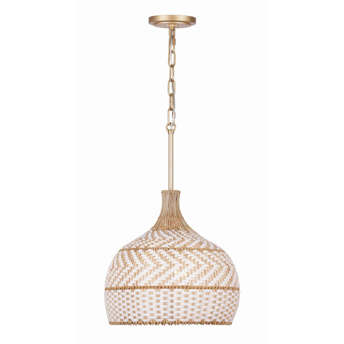 Zanzibar Collection 3-Light Pendant in Soft Gold with Natural Rattan/White Lanyard Woven Shade Crystorama ZAN-9003-SG