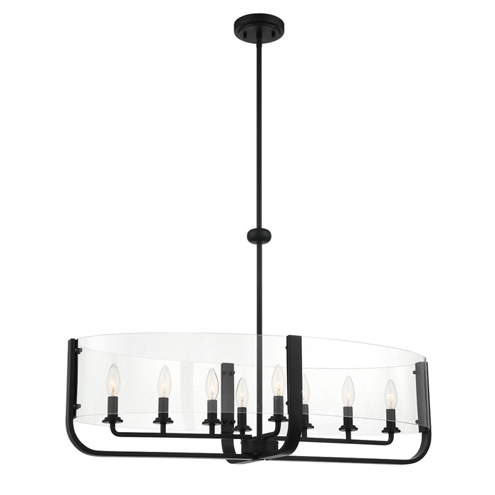 Campisi Collection 8-Light Chandelier in Black with Hand-Blown Clear Glass Shades Eurofase 38157-035