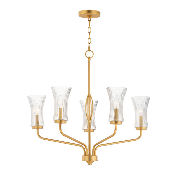 Camelot Collection 5-light Chandelier in Natural Aged Brass with Clear Ribbed Cinched Glass Shades Maxim 16155CRNAB