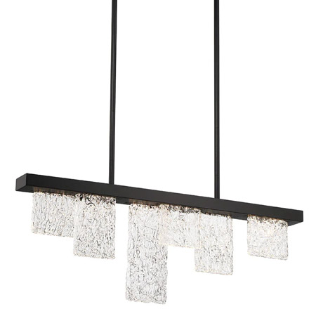 Siena Collection 6-Light Linear Chandelier in Black with Hand-Crafted Piastra Glass Diffusers Lib & Co 10173-013 