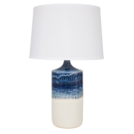 Scatchard Collection 1-Light Table Lamp with Stoneware Blue and White Matte Base and White Linen Hardback Shade House of Troy GS110-DWM