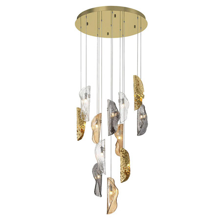 Sorrento Collection 12-Light LED Chandelier in Gold, Copper & Mixed Metals with Clear, Amber and Smoke Piastra Glass Leaves Lib & Co 10164-024-07 