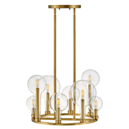 Alchemy Collection LED Chandelier in Lacquered Brass with Clear Tapered Glass Globes Hinkley 30526LCB