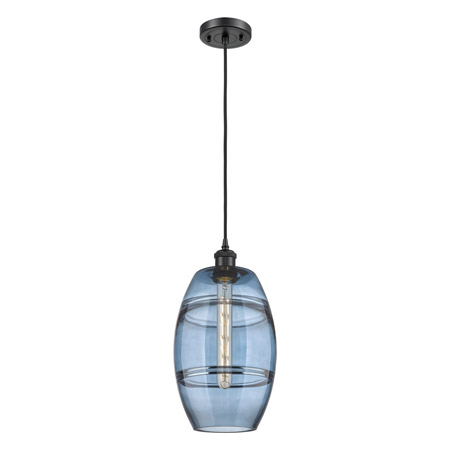 Ballston Collection 1-Light LED Mini Pendant in Matte Black with Blue Glass Shade Innovations 516-1P-BK-G557-8BL