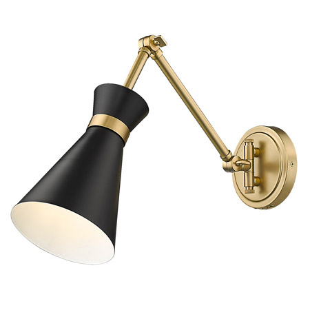 Soriano Collection 1-Light Wall Sconce in Matte Black with Modern Gold Accents and Articulating Arm Z-Lite 351S-MB-MGLD