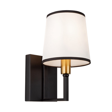 Coco Collection 1-Light Wall Sconce in Black with Gold Accents and White Linen Hardback Shade Artcraft SC13347BK