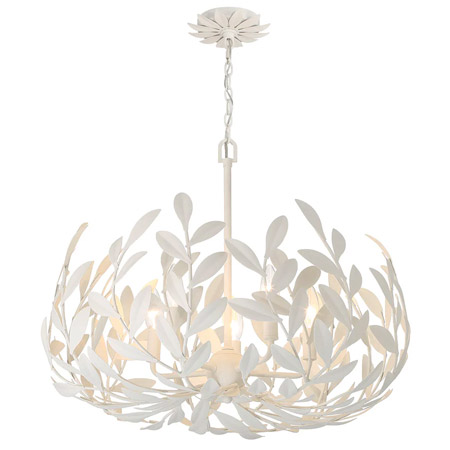 Broche Collection 5-Light Chandelier in Matte White with Hand-Painted Intertwined Leaves Crystorama 566-MT