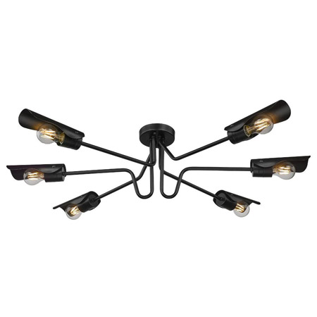 Newton Collection 6-Light Semi Flush Mount in Matte Black with Geometric Arms Golden Lighting 1040-6SF BLK