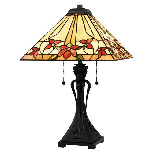 Tiffany Collection 2-Light Table Lamp in Matte Black with Tiffany-style Art Glass Shade Quoizel TF6153MBK