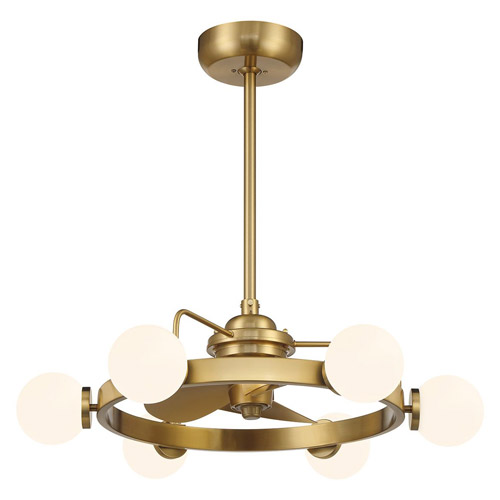 Gibson Collection LED Fan D’Lier in Warm Brass with Opal Glass Globe Shades Savoy House 30-FD-345-322