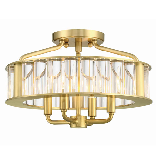 Farris Collection 4-Light Semi Flush Mount in Vibrant Brushed Gold with Clear Center Glass Rods Crystorama